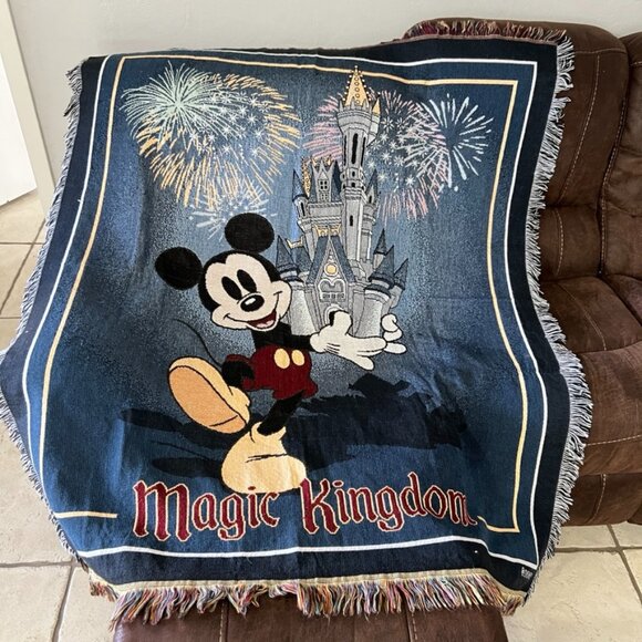 Disney Other - Disney Magic Kingdom Tapestry Woven Throw Blanket Mickey Castle Fireworks 46x56